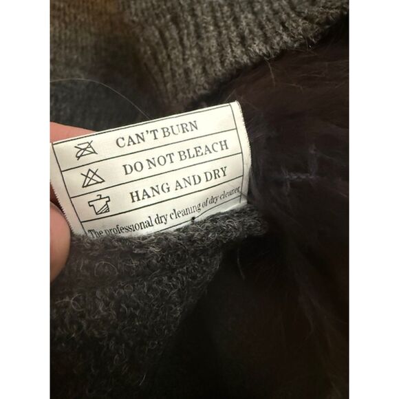 Vintage Dana Stein Real Rabbit Fur Trim Gray Wool Vest Sz M Drawstring Back - Picture 9 of 9